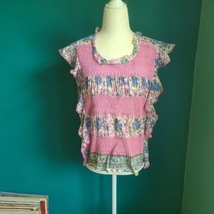 BELL by Alicia Bell crochet and ruffle silk blend top, size Large